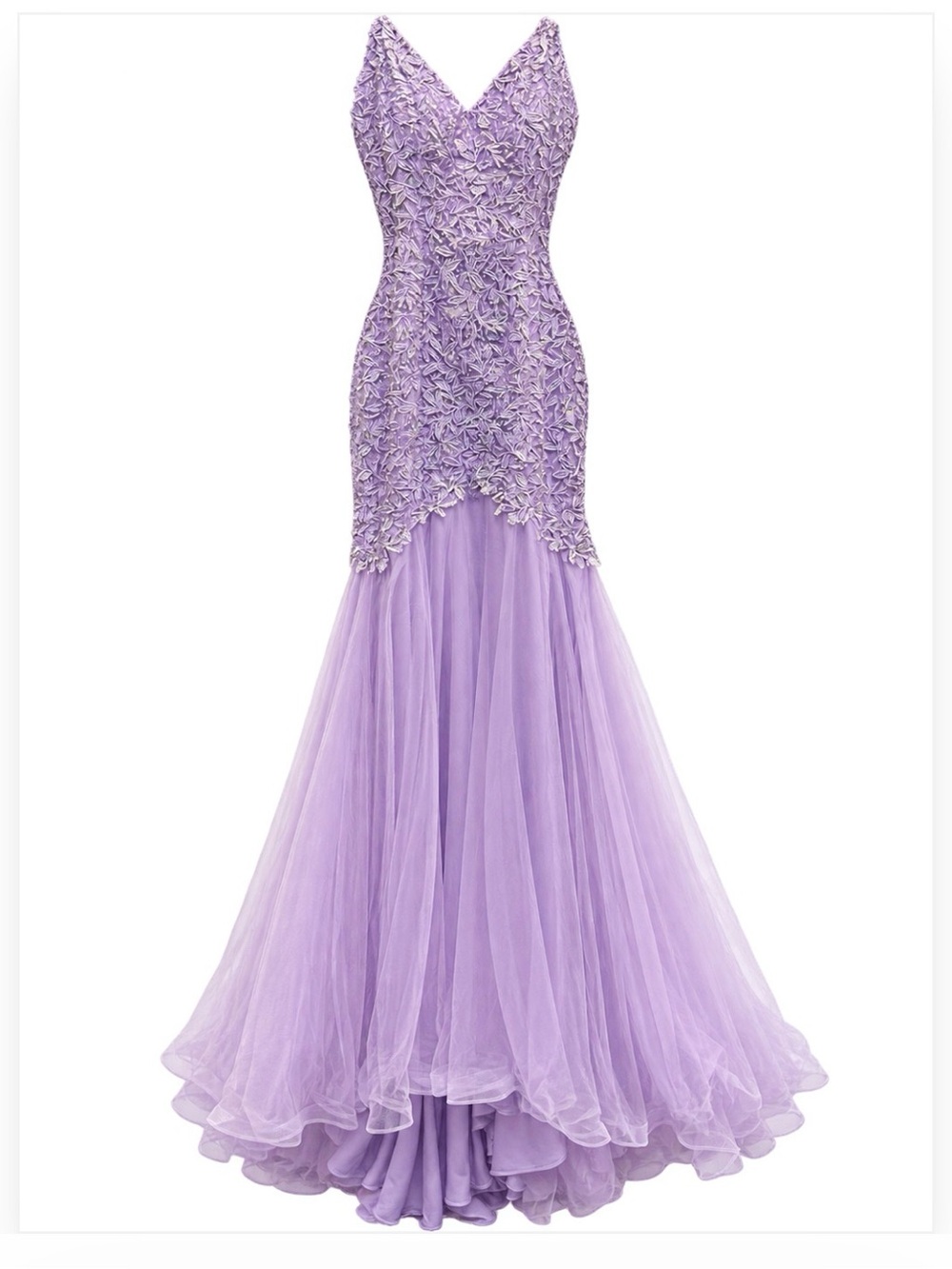 Vienna Prom Lavender Lace Appliqué Mermaid Gown